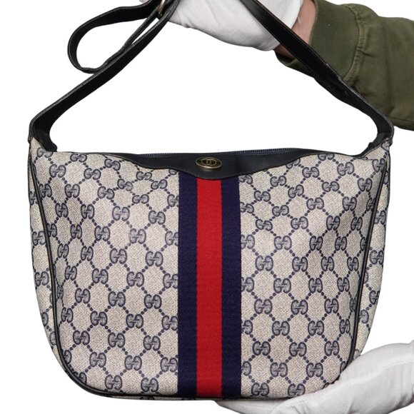 GUCCI Vintage Sherry Line Shoulder Bag Navy | GG Pattern | Interlocking G emblem - Picture 5 of 13